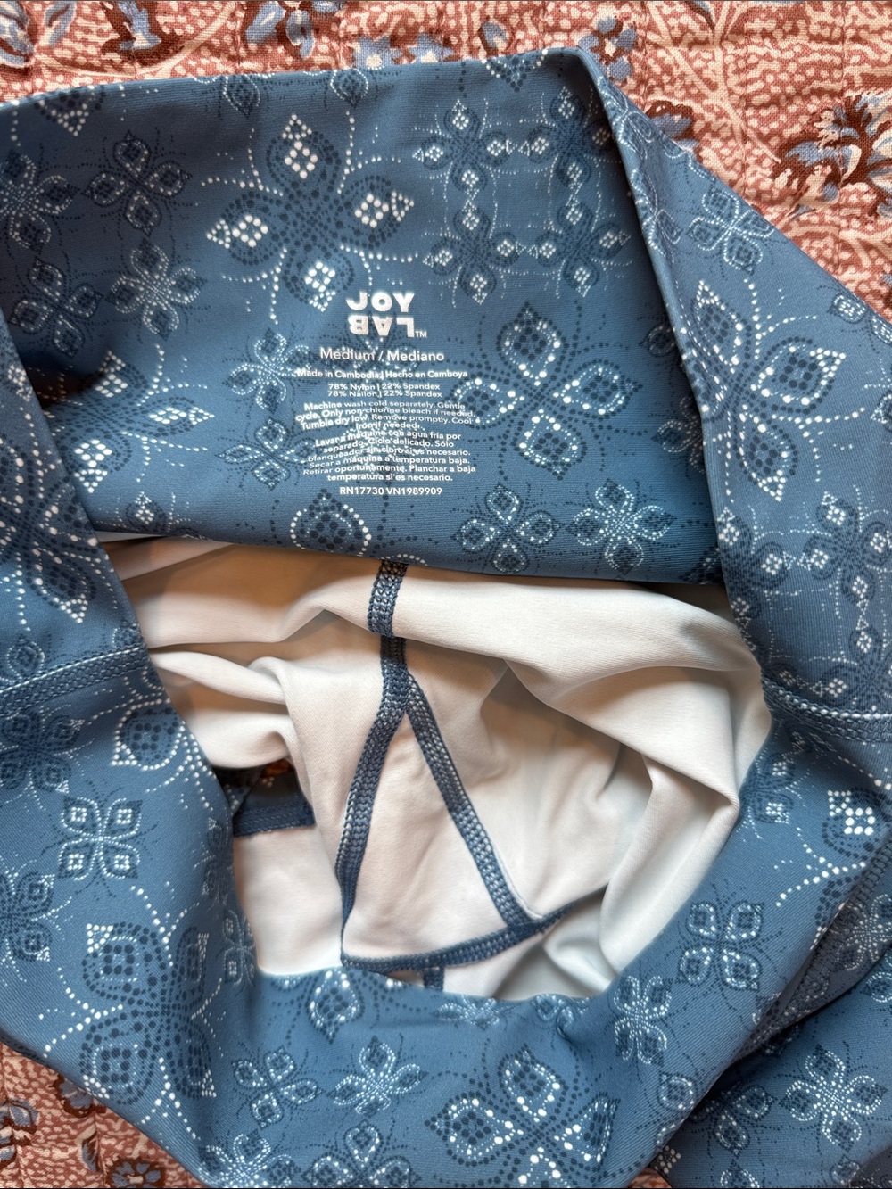 JoyLab Slate Blue Lace-Up Sports Bra & Patterned Bike Shorts Set - Picture 6 of 7